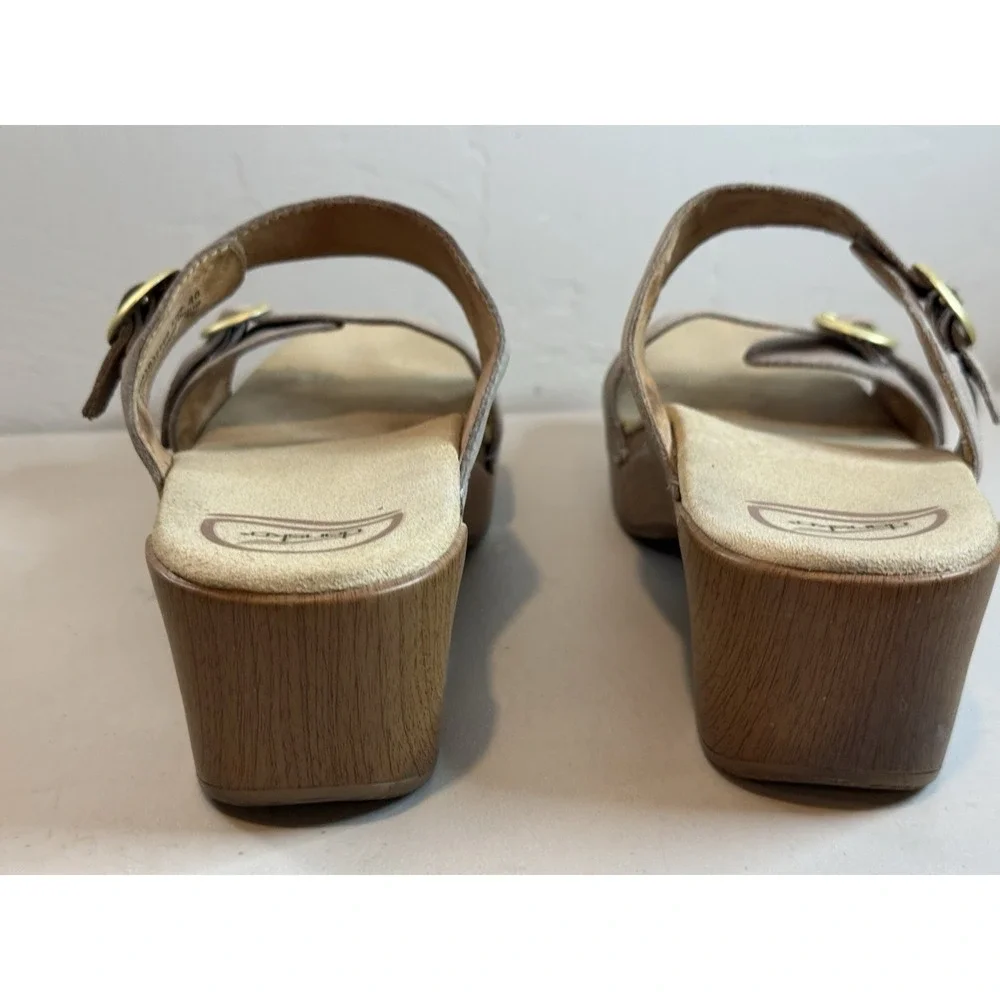 Dansko Sophie Taupe Leather Wedge Sandals US 9.5 10 2.25